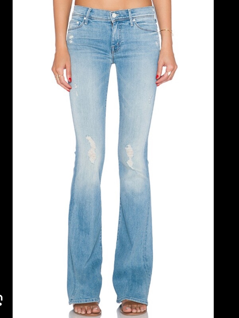MOTHER The CRUISER Mid Flare Jeans in CLIFFHANGER 23 Light Distressed bellbottom